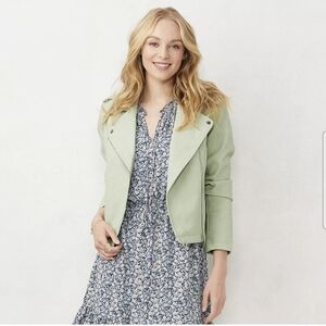 NWOT LC Lauren Conrad Green Leather Moto Jacket Asymmetrical Zipper XS